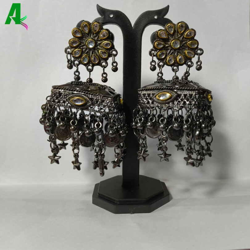 MURPHY BELLA Black Metal Oxidised Big Size Jhumka Earrings for Women Girls | Earrings for women fashion jhumka