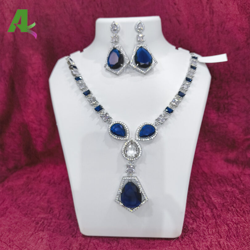 Rhodium-Plated American Diamond-Studded Necklace & Earrings Set